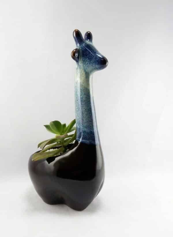 Jirafa Azul ceramica con suculenta| 25cm